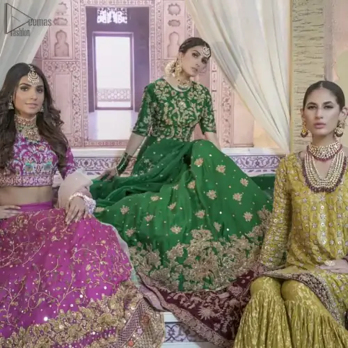 Nothing speaks of femininity and class louder than this green mehndi outfits for bridesmaids. This beautiful outfit comes with a