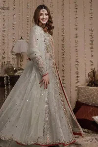 Mint Green Front Open Gown - Banarsi Lehenga