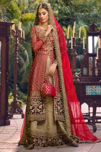Red Back Train Shirt - Golden Lehenga