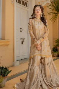 Beige Aline Tissue Shirt - Banarsi Gharara for Nikah