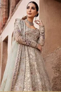 Ivory Back Train Lehenga Pishwas – Pastel Green Dupatta