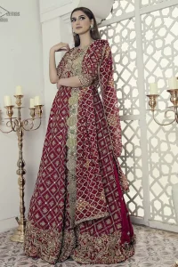 Maroon fully embroidered blouse cross-check lehenga n dupatta. This outfit is Crafted with love and classically designed to make your memorable day beautiful as it should be. This blouse comes with cross-check embroidery pattern lehenga. This lehenga dress is timeless and elegant with a touch of modern trend! 