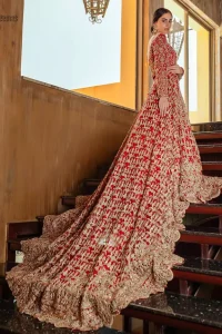 Red Off Shoulder Blouse - Back Train Lehenga n Dupatta for wedding