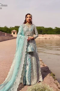 Baby Blue Front Open Maxi Lehenga - Dupatta