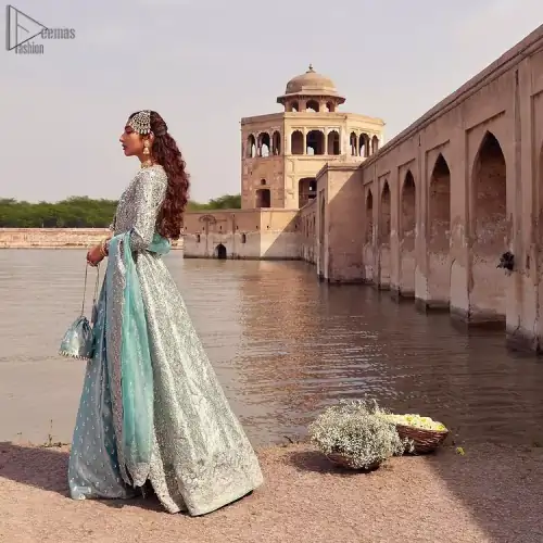 Baby Blue Front Open Maxi Lehenga - Dupatta