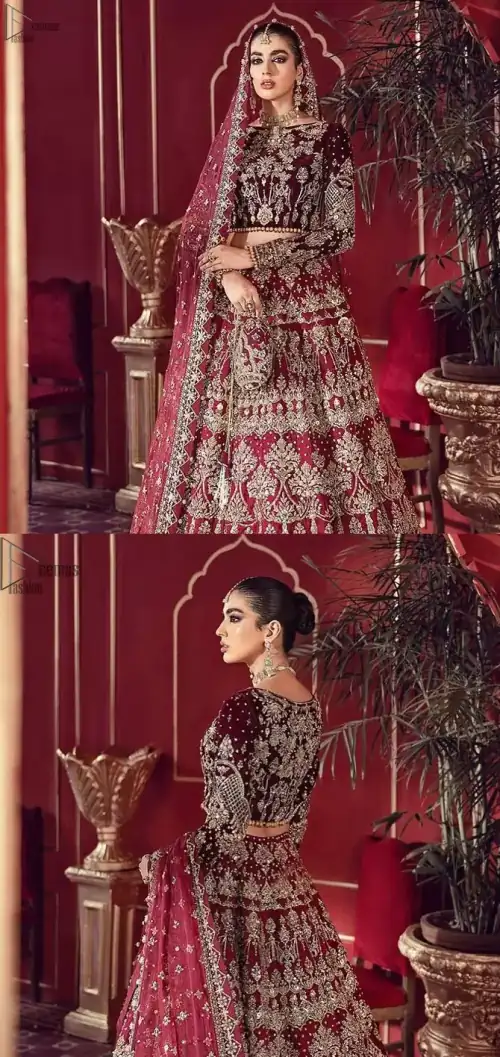 Maroon Velvet Lehenga Blouse – Dupatta
