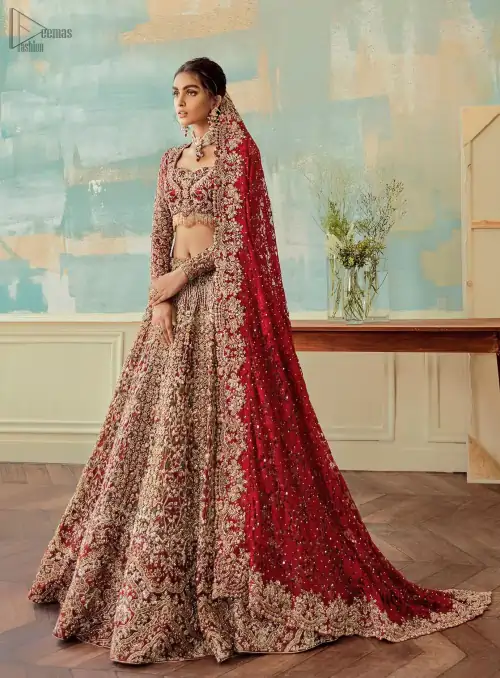 Come up with something fab on your wedding day, with a meritorious Red Lehenga Blouse. A full-sleeved attire made with