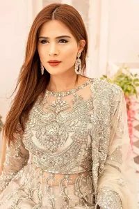 Designed with intricate precision, the Ivory Lehenga Pishwas speak sheer professionalism and utmost beauty.