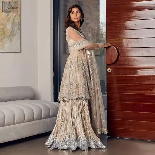 Your aesthetic evening party deserves a little extra treat with your guests admiring you in a Light Fawn Peplum Dupatta.