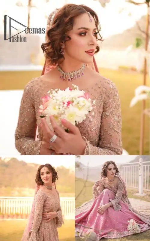 There is nothing more magical than wearing pink colour on your Walima. Our pink side slit open maxi is handsomely