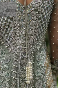 The subtle but powerful action.DeemasFashion presents pastel green outfits just to grant you modern, light and easy-breezy vibes at any party. The floor-length shirt of this article is attractively adorned with silver embroidery which is highlighted with kora, dabka, tilla and crystal work. In addition to this, the V shape neckline and full sleeves enhance the beauty of the article as you are the star of the party.  it is coordinated with the same colour plain trouser that balances the look of the article. Finish this pastel green dress with the same colour dupatta that is adorned with sequins spray all over as you can steal everyone's heart on any occasion. 