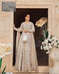 Ivory is effortlessly snappy and fun with the essence of pop. Introducing the Walima outfit for the happiest bride. Starting the outfit with an astonishing blouse having golden embroidery which includes kora, dabka, tilla and Kundan to make this outfit a unique piece of fun. Further, it is enhanced with boat shape neckline with intimate full sleeves. It is beautifully organized with a can-can lehenga in the same colour to embrace the magic of love. The floral embroidery on the lehenga gives a super aesthetic feeling to the outfit. Finish this look with the handsome dupatta in the same hue having a four-sided embellished border and sequins sprayed all over to show the essence of pop.