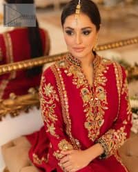 The forever favourite red dress channelling your inner diva. A luxury red long shirt rendered with intimate embroidery in golden colour to make your event blazing and remembering one. It is highlighted with tilla, dabka, kora and pearls that are a perfect blooming outfit in our collection. The collar neckline and full sleeves add attractiveness to the outfit. It comes with black pant to give you a more formal look at any precious event. The border of the pants is adorned with golden embroidery as well. End up this look with red dupatta which is embellished with a four-sided border and sequins spray all over for your constant love for red.
