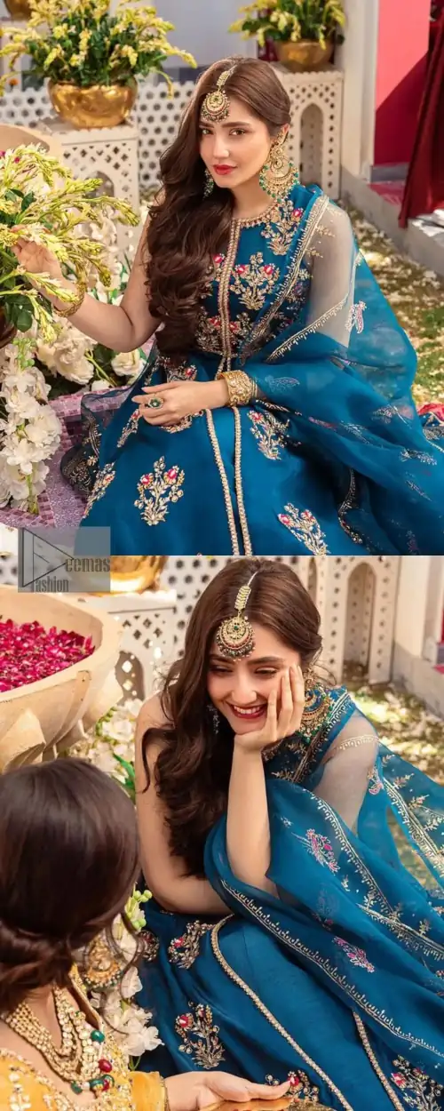 Blue defines your beauty and glows your face at any event. Starting this article with teal blue front open pishwas