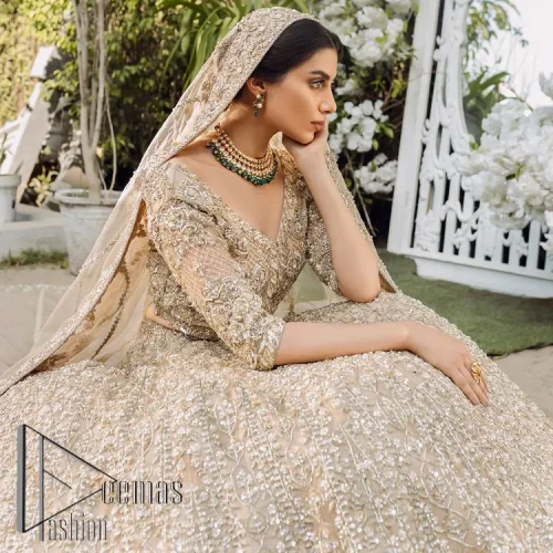 If you are getting married, you need a quality outfit. So, DeemasFashion presents this nikah outfit for you in fawn