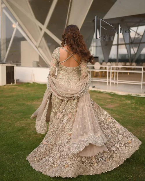 Start your new life by wearing DeemasFashion. Make your moment more memorable with light fawn heavy maxi nikah wear which