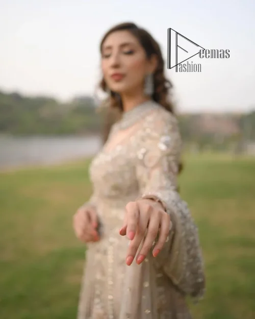 Start your new life by wearing DeemasFashion. Make your moment more memorable with light fawn heavy maxi nikah wear which