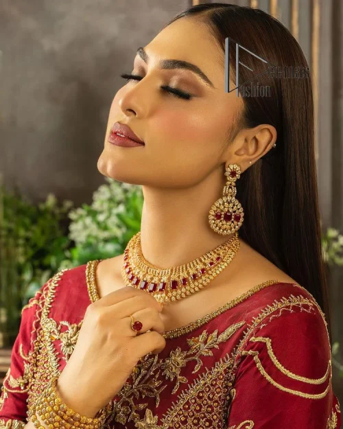 Maroon is the colour language to show bold and cuteness at the same time. DeemasFashion presents this Pakistani reception wear