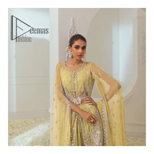 The love we share will make her mehndi day super duper amazing. This mehndi wears an olive front open shirt