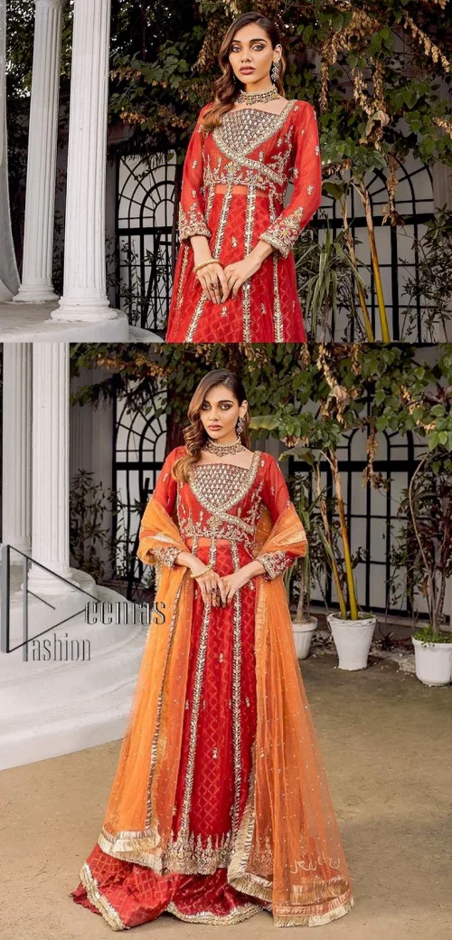 There is a shade of red in every mehndi wear. So, DeemasFashion presents this mehndi wear in the red shade
