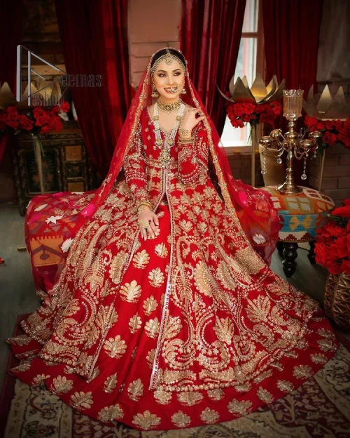 Red is the colour of love. Beating hearts and hungry lips. Red is always associated with Pakistani reception wear. Go