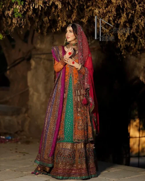 A colourful mehndi outfit is a power which directly influences the soul. Begin this mehndi outfit with a rusted front