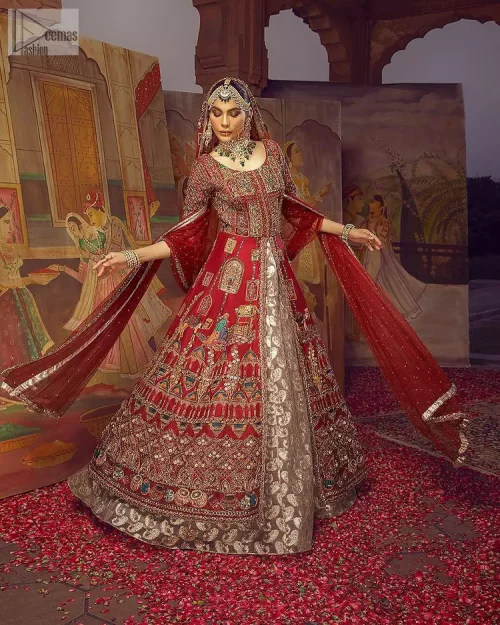 Stun in this classic canvas with crimson maroon adornment at your reception. DeemasFashion presents this outfit which begins with a