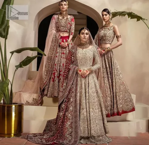 Walk with style on your Nikah day and let the flare follow! This light fawn flare maxi is decorated with