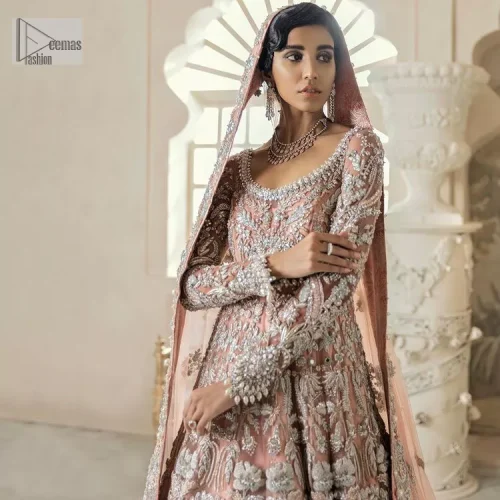 Steal the spotlight at your walima with this light orange yet subtle ensemble! This blouse is in a beautiful shade