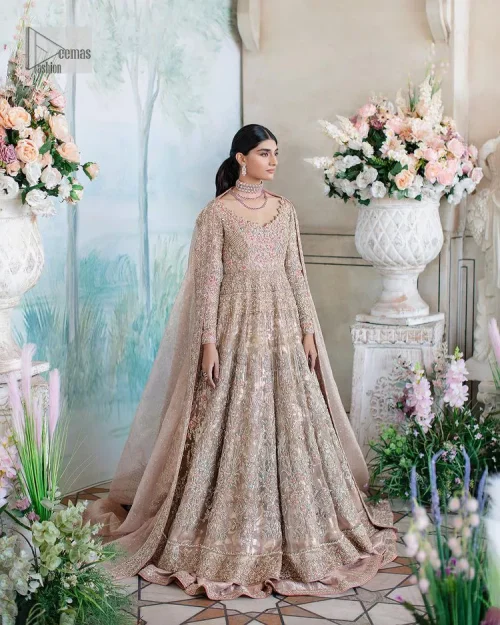Make your Nikah look pop with the unique pieces from DeemasFashion. This pishwas is hand-embellished with multiple colour embroidery and