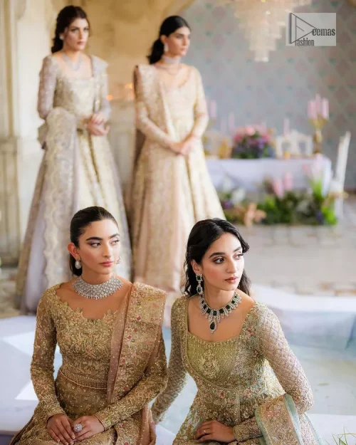 Unique embroidery designs to add some sparkle to your style on your Nikah! Light blue angrakha maxi with delicate multiple