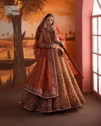 Blissful rust! This ensemble is the epitome of grace. DeemasFashion presents this beautiful mehndi outfit in rust colour to make your day super amazing. The flare maxi is attractively adorned with thread, kora, Kundan and the real magic of Zardozi. It is decorated with multiple colour embroidery to give you glam and gorgeous look. The round neckline and full sleeves are a finished way to make this masterpiece more attractive and charming. The following maxi is paired up with a dupatta in the same colour framed with a four-sided border to make the outfit graceful.