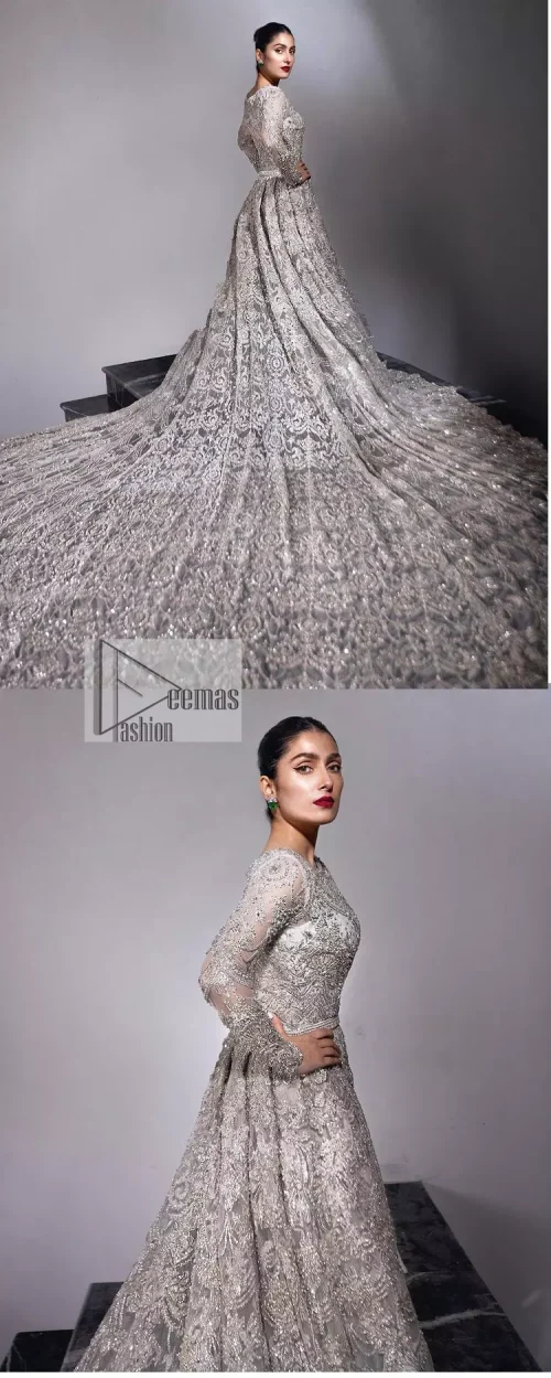 The trend of the back trains is still going strong as nikah wear - Here is the perfect one! This