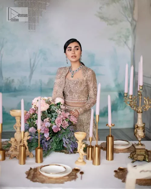 Trendy embroidery on a classic base – A perfect combination for your Nikah! DeemasFashion presents the tea rose article which