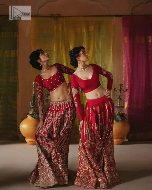 We are Introducing a wine red blouse and lehenga to our wide range of charming bridal dresses. The Pakistani reception
