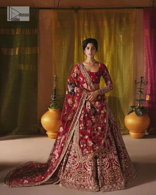 We are Introducing a wine red blouse and lehenga to our wide range of charming bridal dresses. The Pakistani reception