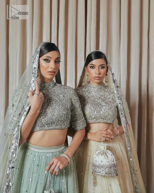 The perfect balance of simplicity and flamboyance is the essence of the beautiful Walima outfit. The blouse in off-white colour