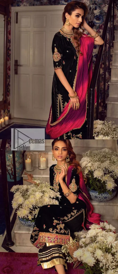 This outfit glam up in our detailed embroidered fabrics made to make you shine for every occasion. The black long