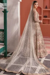This elegantly poised nikah wear defines trendy fashion in its most acceptable form! The lehenga blouse is in the peach shade and hand-embellished with pearls, tilla, Resham, and dabka. Lavish designs on full sleeves and fine details on the sweetheart neckline make this breathtaking blouse your foremost priority for the wedding day. The blouse is enhanced with multiple colour embroidery to make your day more aesthetic. It is paired up with can-can lehenga that is adorned with heavy embroidery for perfection. A delicate dupatta is paired with this alluring Lehenga Choli that gives a magnificent look to the gorgeous bride that is adorned with four-sided borders and tiny floral motifs all over.
