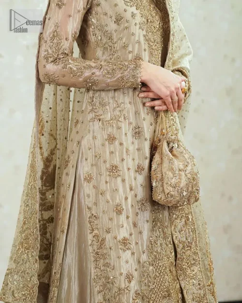 Comfy is a mood. The latest style of shirt sharara in high-quality fabric detailing with light gold gota, zari, dabka,