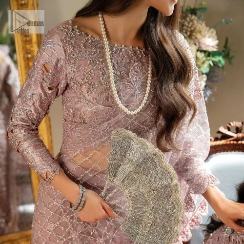 Incoming: that nikkah feeling with some flowers. Unique maxi for nikkah outfit in soft pink colour is embellished with silver