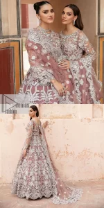 It’s regal, it’s rich, it’s festive. This magnificent nikah outfit is hand-embellished with luxury designs and beautiful silverwork which is highlighted with tilla, dabka, kora, Kundan and details of Zardozi. The boat shape neckline making this attire your foremost priority to wear on the most important day of your life. Further, the full sleeves of the blouse also decorated with beautiful embroidery It is coordinated with scalloped lehenga which is heavily embellished. Intricate designs and fine details of lehenga give a perfect finishing look to this masterpiece. Complete this outfit with dupatta in the same colour. The dupatta is in delicate heavy embellished border gives an exquisite look to the gorgeous bride. The scalloped borders of this dupatta give a stylish touch to this outfit.