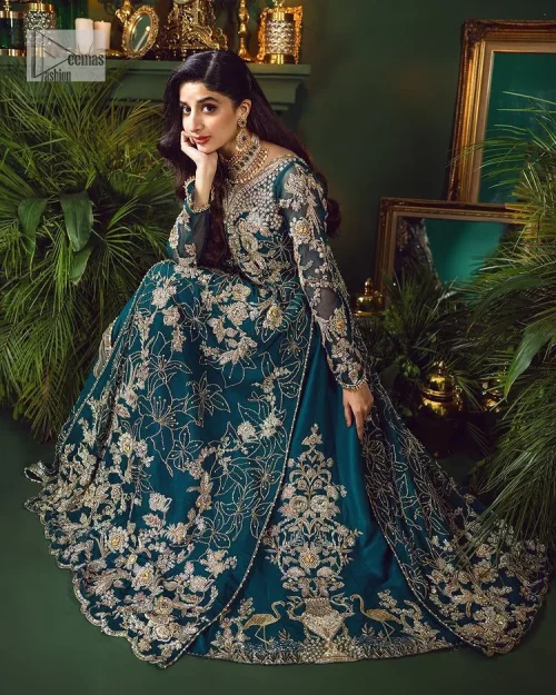 Let the outfit speak for itself! DeemasFashion presents this party wear in teal blue colour.  Be a centre of attraction