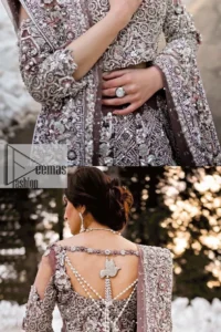 Make a lasting impression with this opulent attire, tailored to perfection for your Walima celebration. Complete this article with a dupatta having sequins sprayed all over.