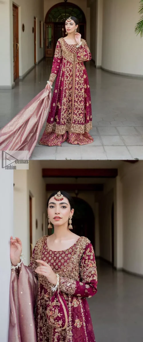 Turn heads and steal the spotlight at your next party with our stunning magenta party dress. The front open frock