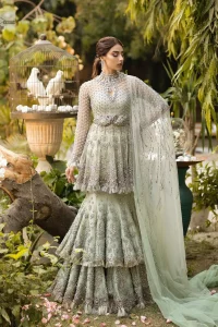 Elevate your elegance with our exquisite Soft green Nikah outfit, meticulously crafted for your special day.