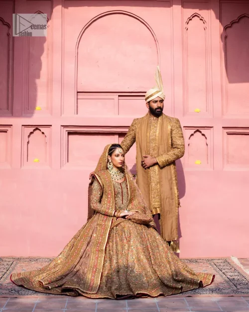 Create a look that’s for you with just one twist of this reception wear. A soft brown short shirt heavily