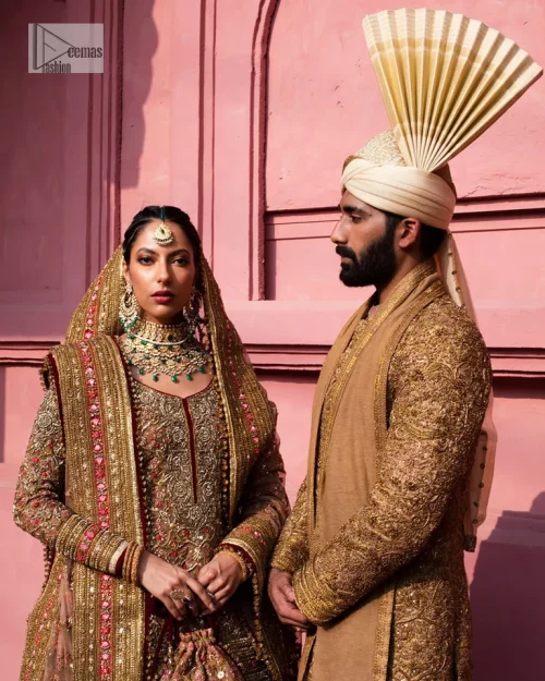 Create a look that’s for you with just one twist of this reception wear. A soft brown short shirt heavily