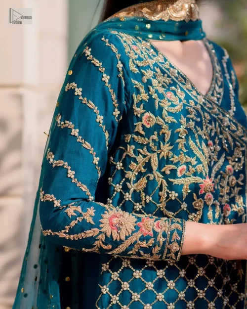 Teal Angrakha – Trousers n Dupatta