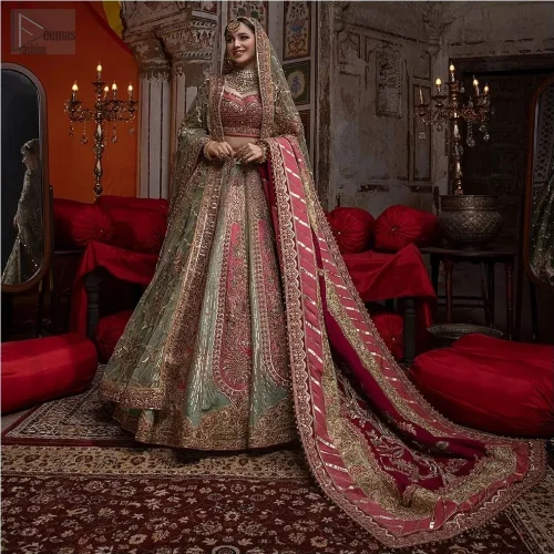 The sweetheart neckline blouse, in a delicate shade of pink, features intricate multiple-colour embroidery, adding layers of texture and charm.